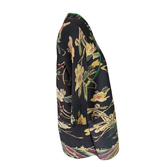 HMYT He Mei Ya Te Top Large Black Floral Orient Pleated Glam Elegant Chic Unique - Picture 10 of 12